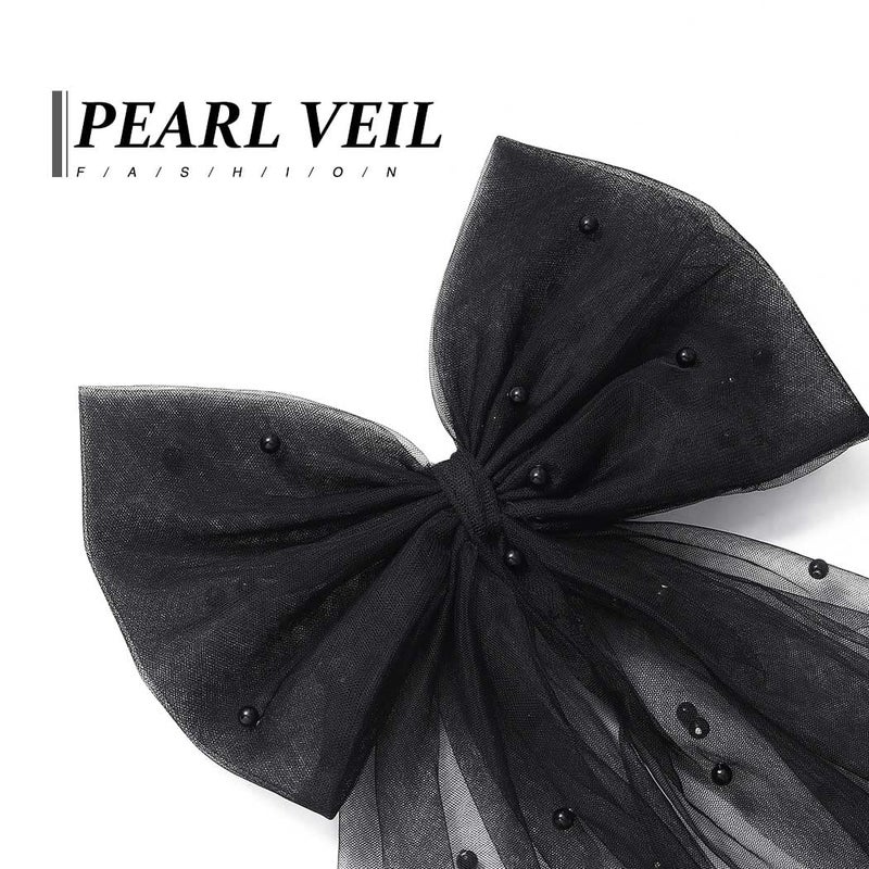 JONKY Wedding Bow-Knot Veil White Pearl Hair Clip Tulle Bridal Short Veils Bachelorette Party Hair Accessories for Women and Girls (Style2) - Image 2